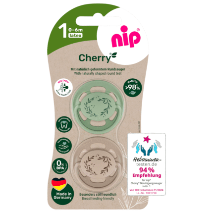 Sucette Nip Cerise menthe/marron, taille 1, 0-6 mois, 2 pièces