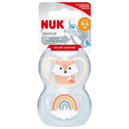 Sucette en silicone NUK Space, abricot/bleue, 0-6 mois, 2 pièces