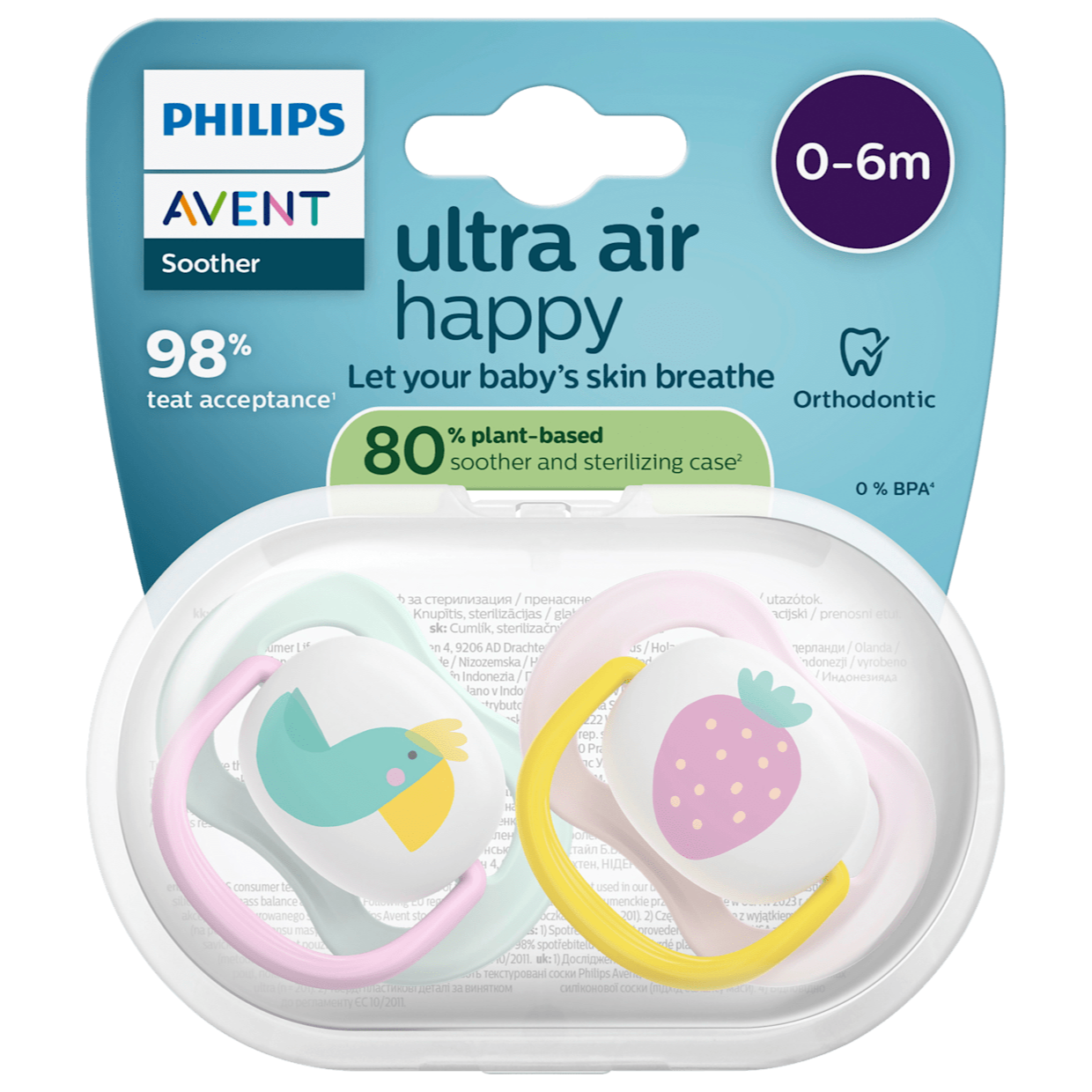 white-09 Sucettes en silicone PHILIPS AVENT Ultra Air Happy, rose/menthe, 0-6 mois, 2 pièces – Image 1