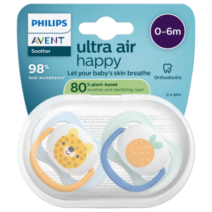 Sucettes en silicone PHILIPS AVENT Ultra Air Happy, bleu/menthe, 0-6 mois, 2 pièces