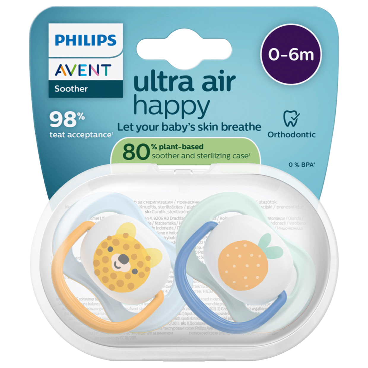 white-10 Sucettes en silicone PHILIPS AVENT Ultra Air Happy, bleu/menthe, 0-6 mois, 2 pièces – Image 1