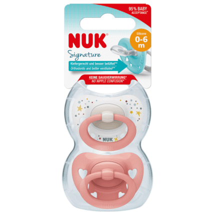 Sucette en silicone NUK Signature, rose, 0-6 mois, 2 pièces