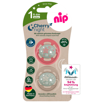 Sucette Nip Cerise nuit rouge/marron, taille 1, 0-6 mois, 2 pièces