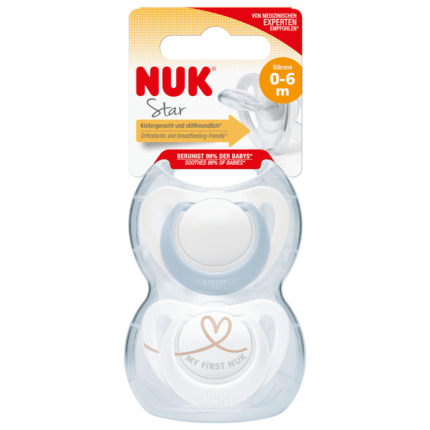 Sucette en silicone NUK Star, bleu/blanc, taille 1, 0-6 ans..., 2 pièces