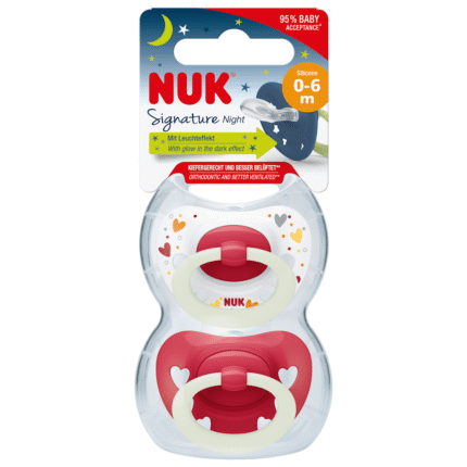 Sucette en silicone NUK Signature Nuit, rouge, 0-6 mois, 2 pcs