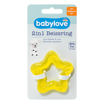 Anneau de dentition 2en1 babylove, jaune, 1 pc